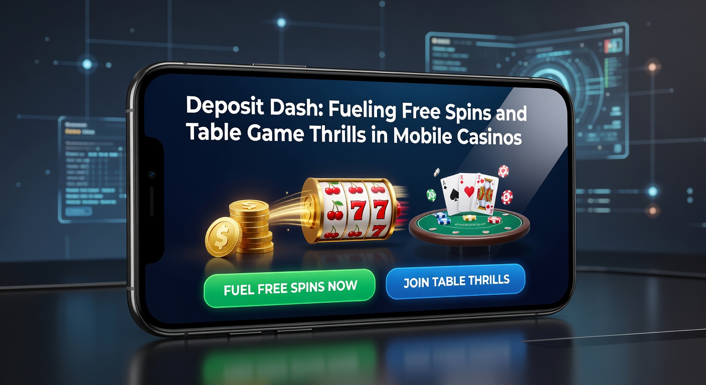 Smartphone mit leuchtenden Casino-Symbolen und Dash-Effekten, die Free Spins und Tischspiele darstellen