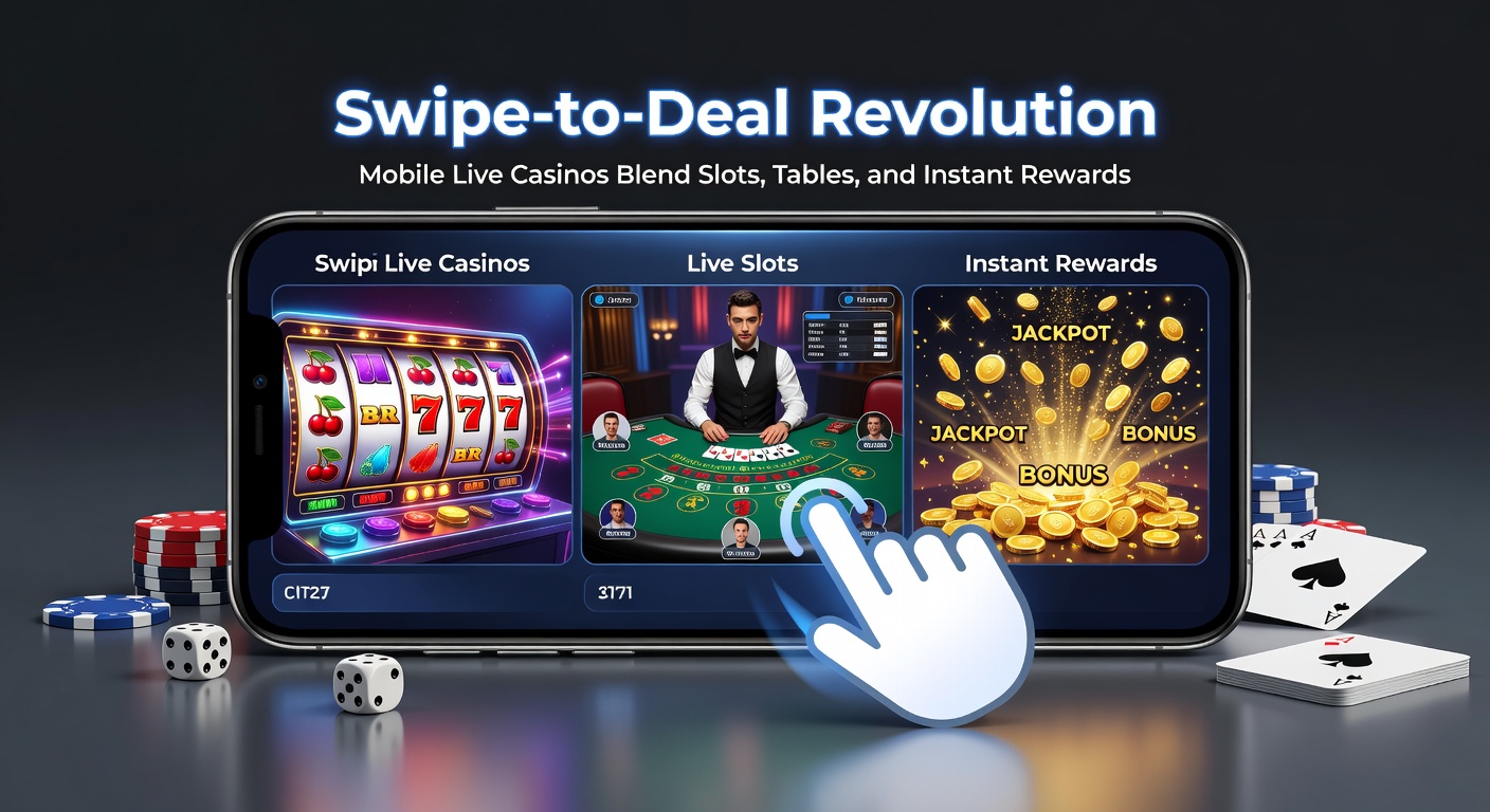 Detaillierte Darstellung eines Swipe-to-Deal-Menüs mit Slots, Live-Tischen und Reward-Pop-ups auf einem Tablet